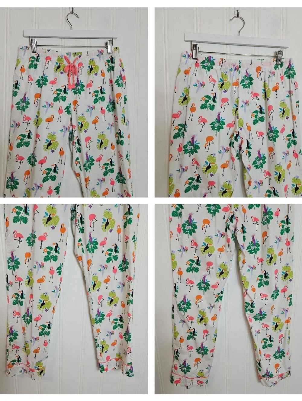 The Company Store Pajama Top S Cotton Poplin Tropical Flamingo Birds Print White